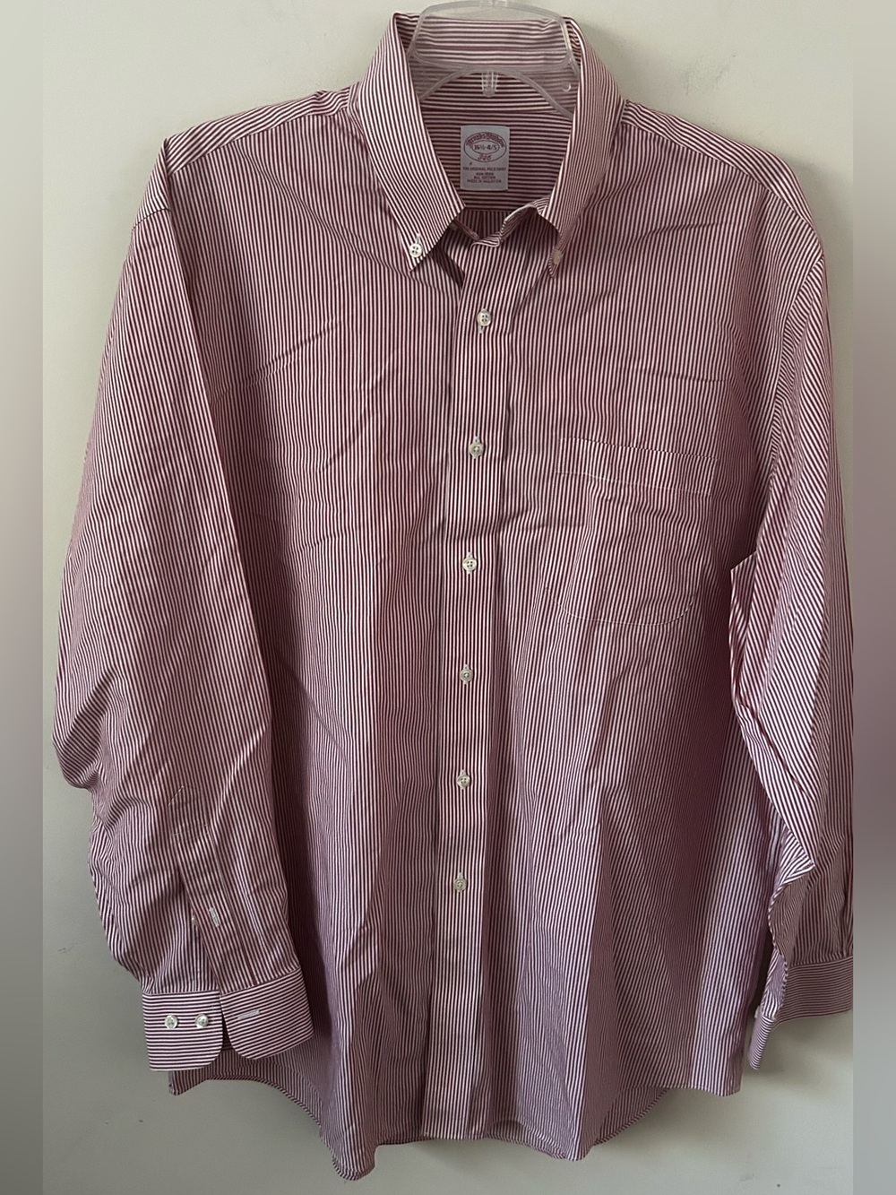 BROOKS BROTHERS‎ 346 ORIGINAL POLO BUTTON DOWN SHIRT RED WHITE STRIPE 16 1/2 6/7